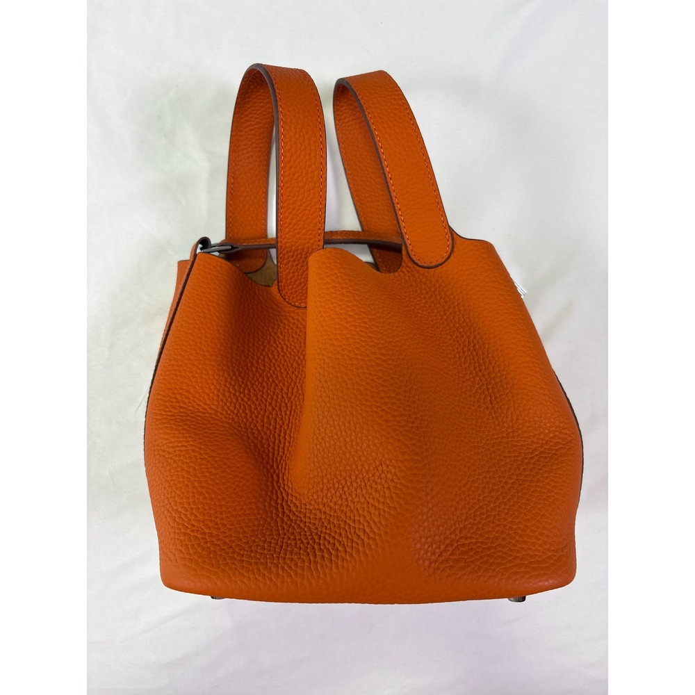 Tiffany & Fred Paris Bucket Bag Small Orange Leather Quiet Luxury Bold Old Money - Picture 3 of 14